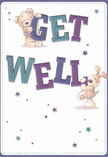 Radiating playfulness and heartfelt optimism, this get well card showcases a delightful pairing-a soft teddy bear and a floppy-eared puppy-each joyfully interacting with vibrant, oversized letters that spell out 'Get Well.' Their endearing faces and animated forms leap from a soothing, cream-toned background, creating an atmosphere that is as uplifting as the sight of fresh flowers standing proudly in a Fortis Green window. Indigo and teal hues in the bold lettering provide a confident spark, balanced by star-like bursts scattered across the page, as if little wishes have drifted in from Alexandra Park. The detailed illustration of the characters' fur is remarkably inviting-one can almost feel the cozy textures, so like the embrace of a favorite companion or the tactile pleasure of receiving a bouquet from a trusted Fortis Green florist. The whole composition brims with sincerity and light, a charming visual remedy perfect for easing worries and sharing smiles with anyone in recovery nearby. In every element, this card delivers warmth and caring in a way that feels truly at home in Fortis Green.